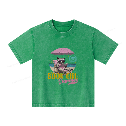 Pagewings Book Girl Summer Unisex Kids Washed T-shirt