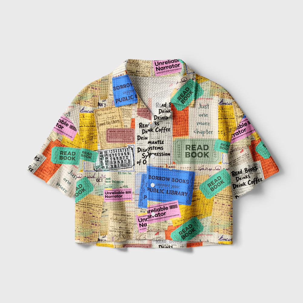 Pagewings Book Nerd Camp Collar Boxy Fit Unisex Crochet Shirt