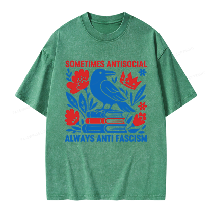 Pagewings Anti Fascism Unisex Washed T-shirt