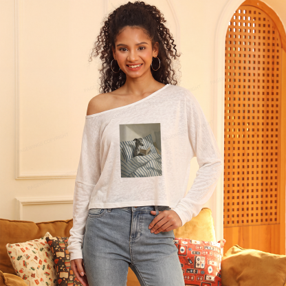 Pagewings Greyhound Dog Slouchy Long Sleeve Off Shoulder T-shirt