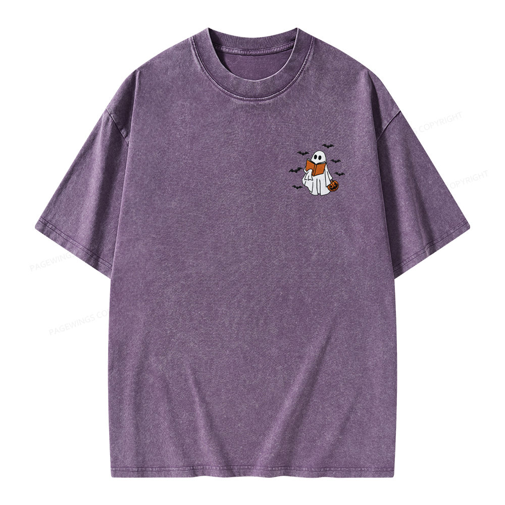 Pagewings Embroidered Book Lover Halloween Unisex Washed T-shirt