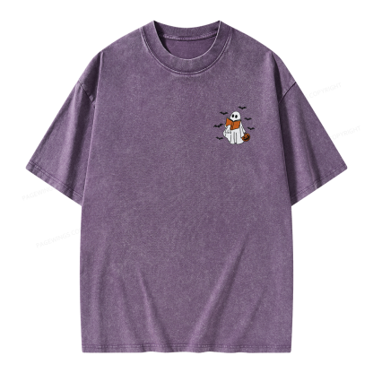Pagewings Embroidered Book Lover Halloween Unisex Washed T-shirt