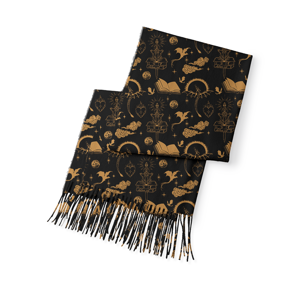 Pagewings Fantasy Dragon Book Long Fringe Scarf