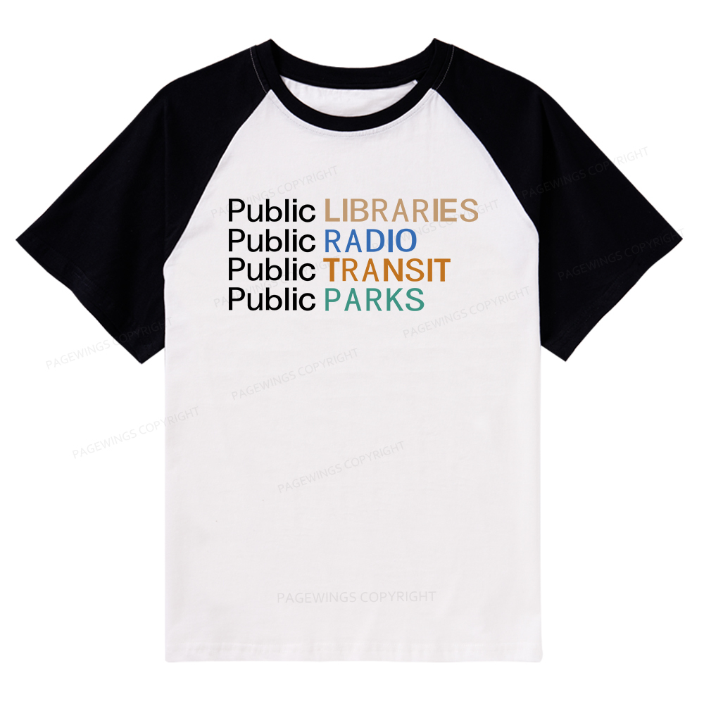Pagewings Public Libraries Radio Transit Parks Raglan T-shirt