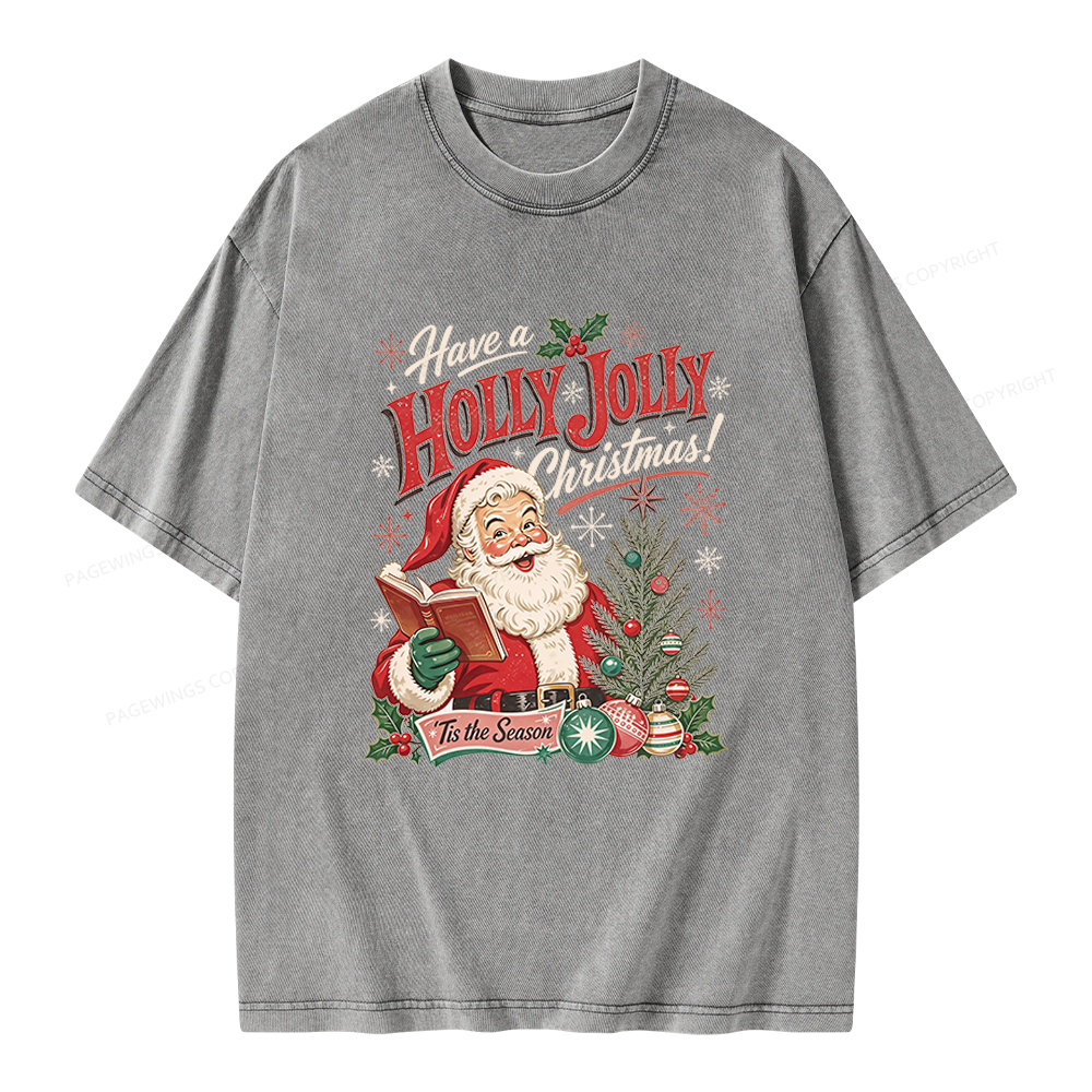 Pagewings Have a Holly Jolly Christmas Unisex Washed T-shirt