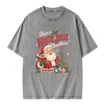 Pagewings Have a Holly Jolly Christmas Unisex Washed T-shirt