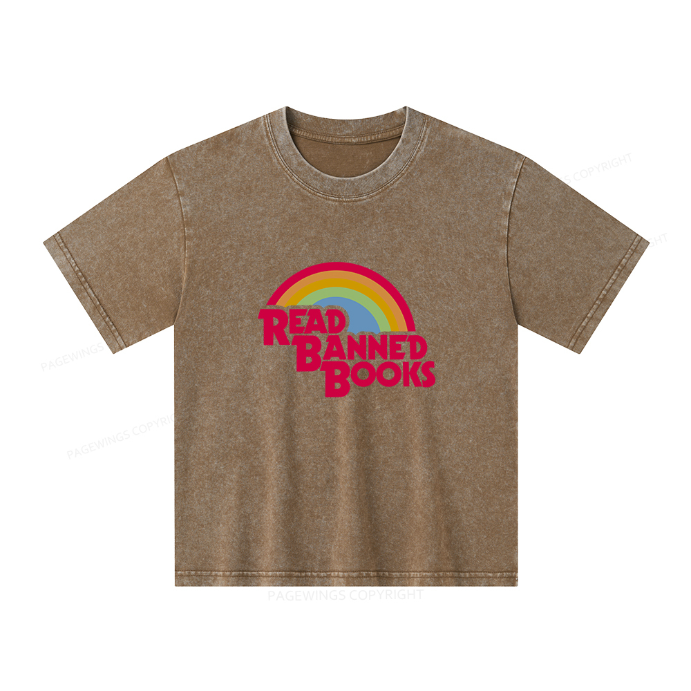 Pagewings Read Banned Books Unisex Kids Washed T-shirt