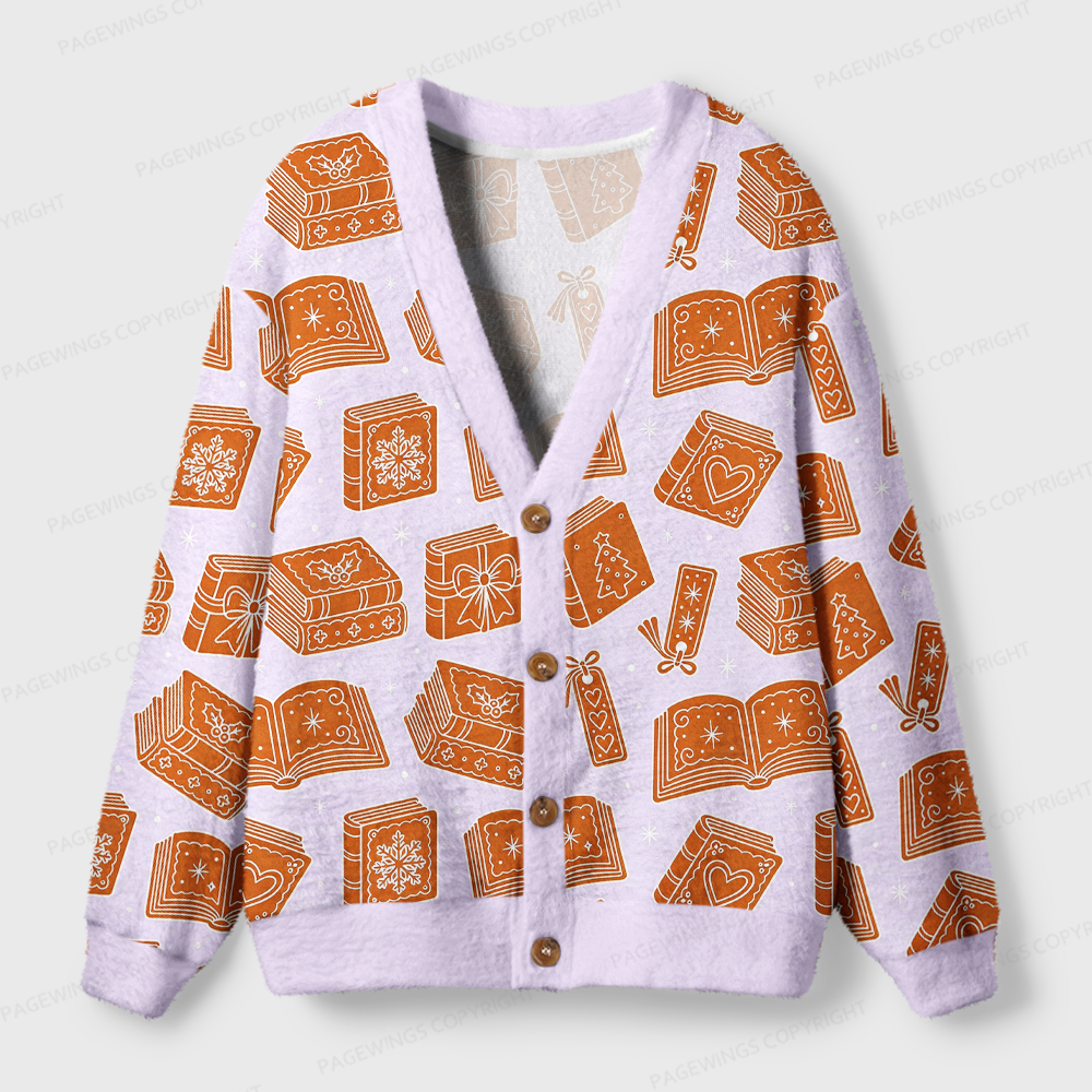 Pagewings Gingerbread Book Light Knit Unisex Cardigan Sweaters