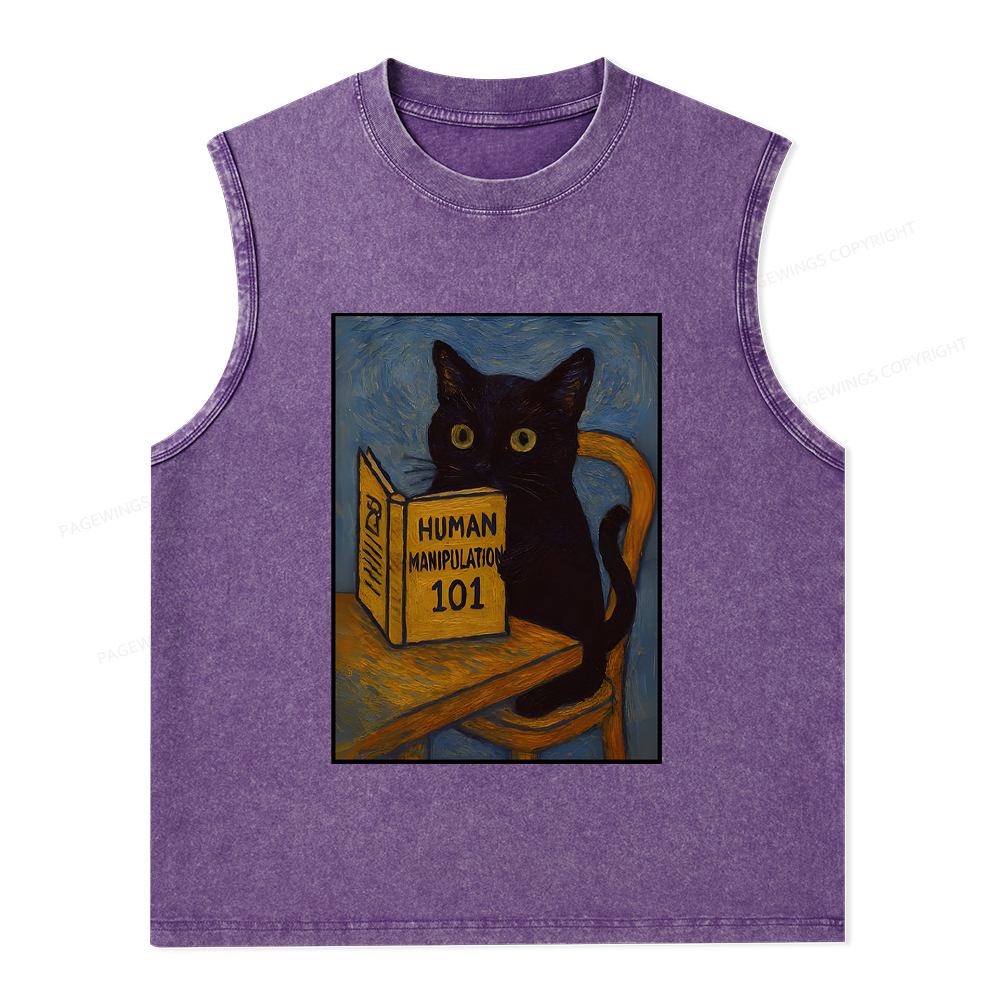 Pagewings Funny Cat Unisex Washed Tank Top