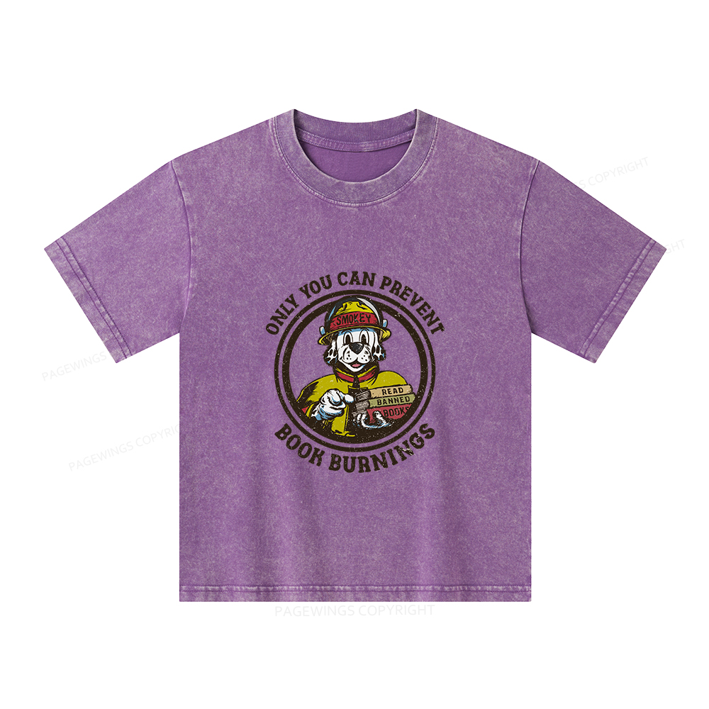 Pagewings Prevent Book Burnings Unisex Kids Washed T-shirt