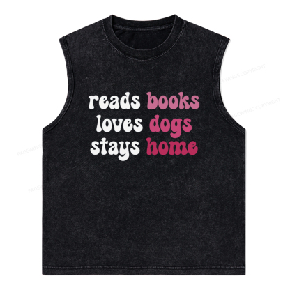 Pagewings Read Books & Lovs Dogs & Stay Home Unisex Washed Tank Top