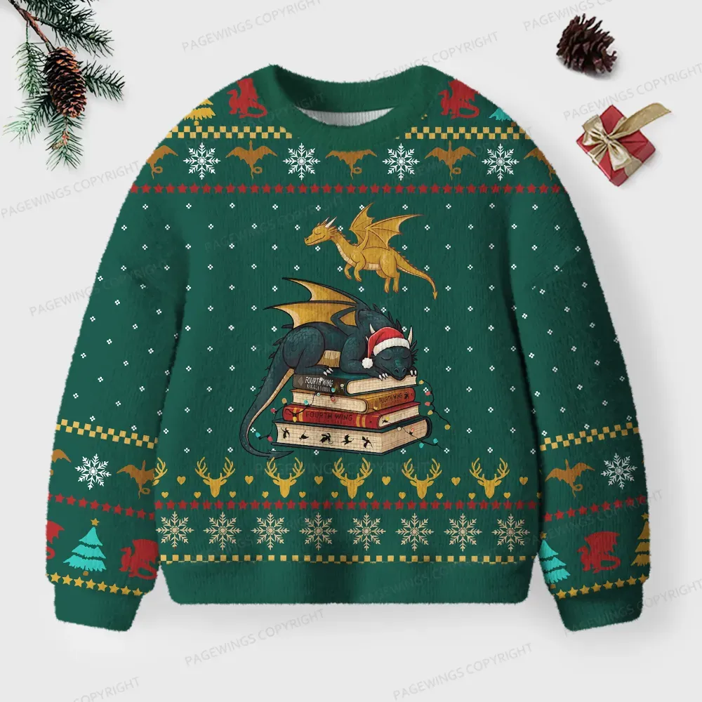 Pagewings Book Dragon Unisex Ugly Knit Sweatshirt