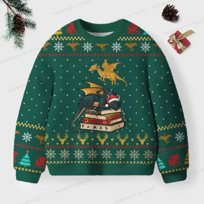 Pagewings Book Dragon Unisex Ugly Knit Sweatshirt
