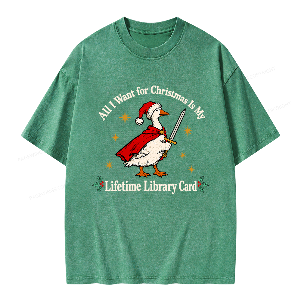Pagewings Christmas Lifetime Library Card Unisex Washed T-shirt