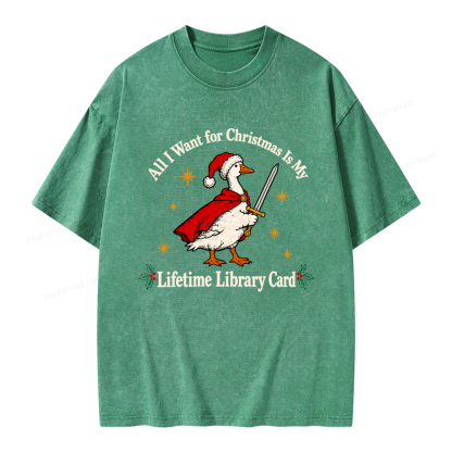 Pagewings Christmas Lifetime Library Card Unisex Washed T-shirt