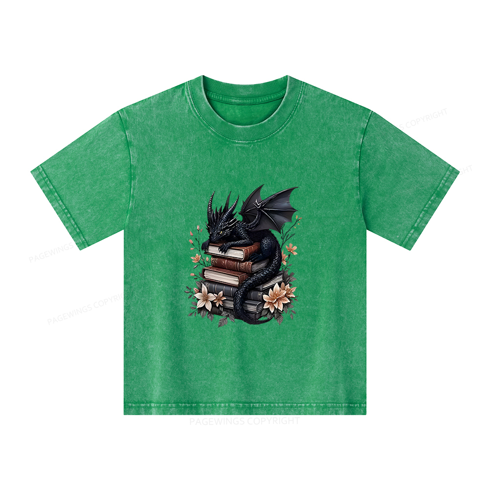 Pagewings Black Dragon Book Unisex Kids Washed T-shirt