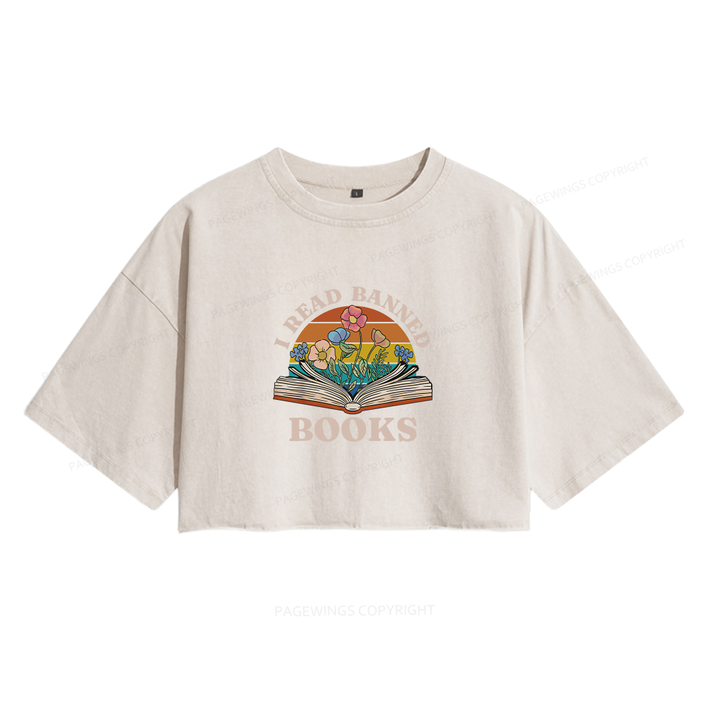 Pagewings I Read Banned Books Women's Washed Cropped T-shirt