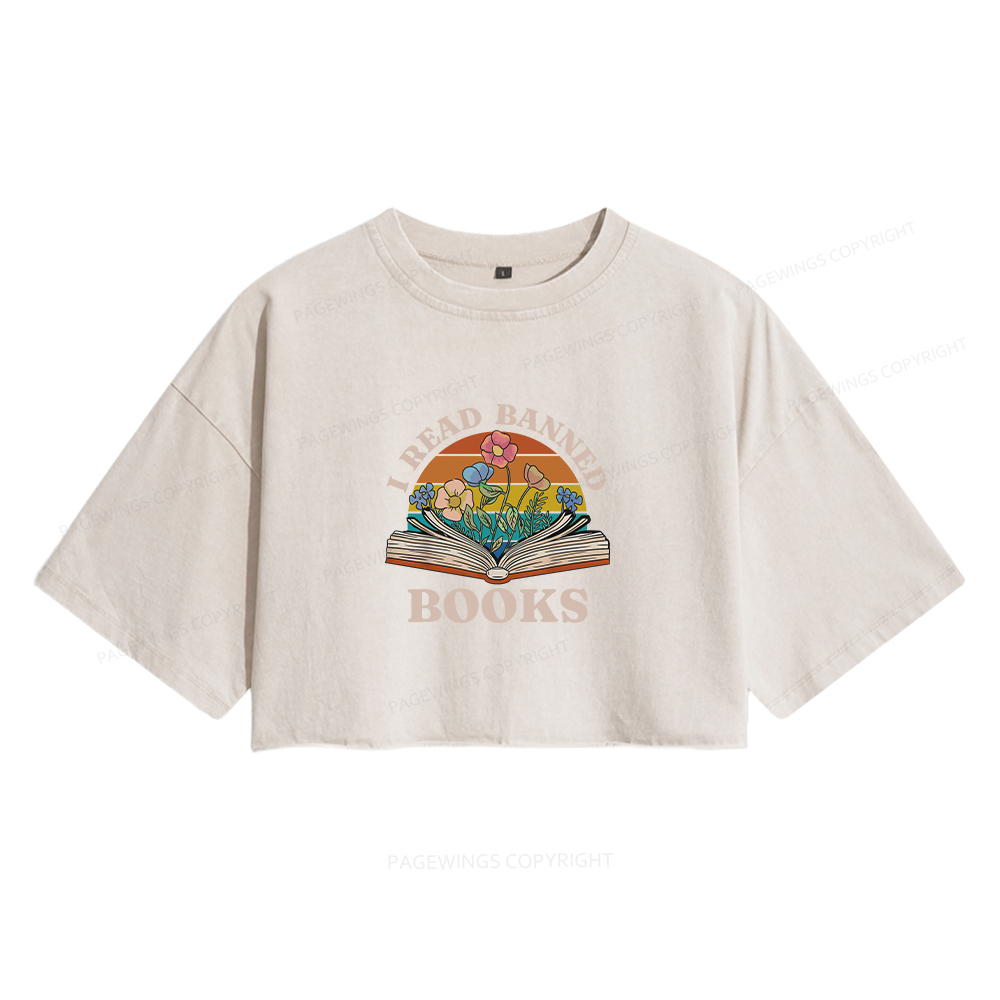 Pagewings I Read Banned Books Women's Washed Cropped T-shirt