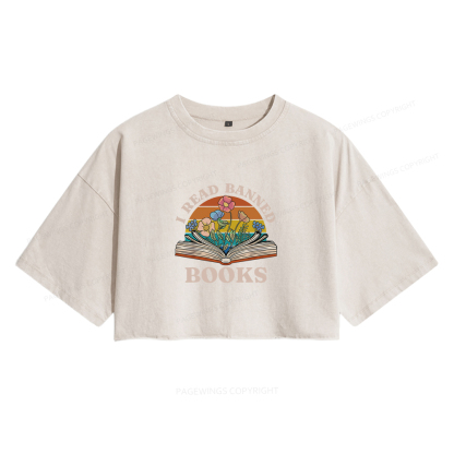 Pagewings I Read Banned Books Women's Washed Cropped T-shirt