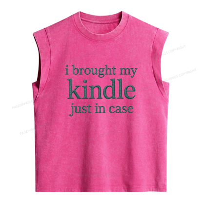 Pagewings Embroidered I Brought My Kindle Women's Washed Tank Top