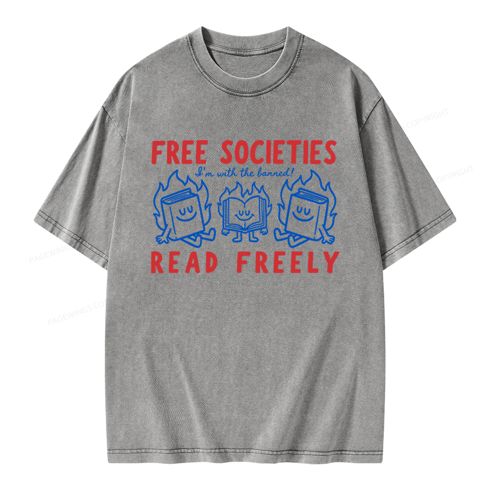 Pagewings Free Societies Read Freely Unisex Washed T-shirt