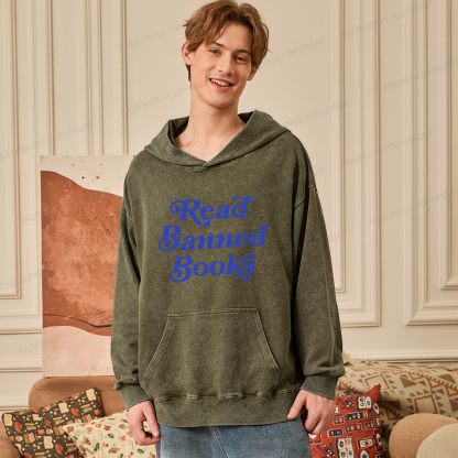 Pagewings Read Banned Books Unisex Washed Hoodie