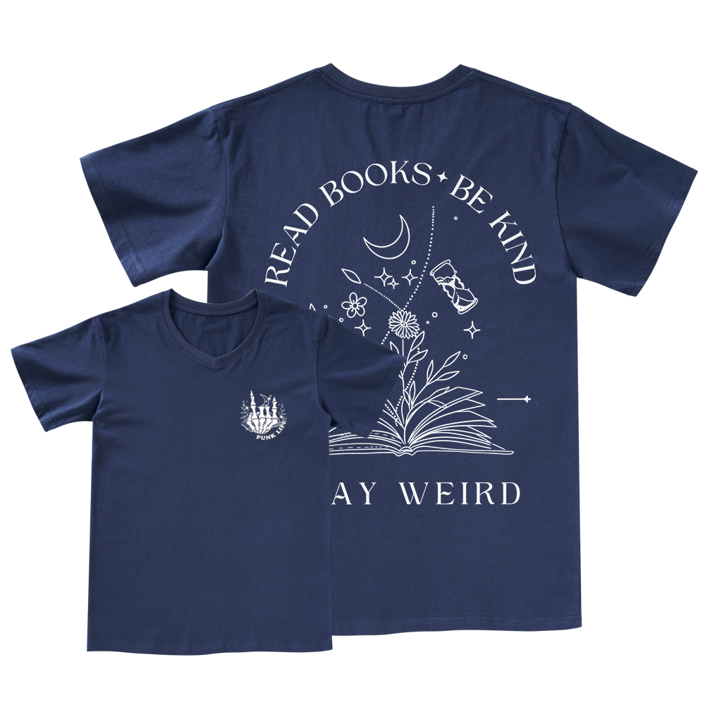 Pagewings Comfort Colors Read Books Be Kind Stay Weird V-neck T-shirt