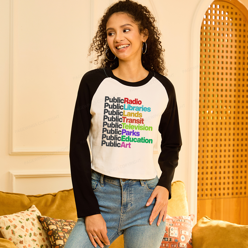 Pagewings Public Libraries Women Long Sleeve Crop Raglan T-shirt
