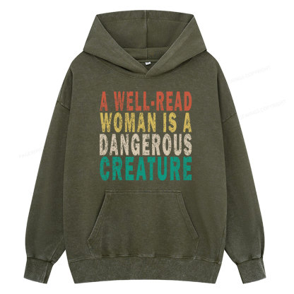 Pagewings A Well-Read Woman Is A Dangerous Creature Unisex Washed Hoodie