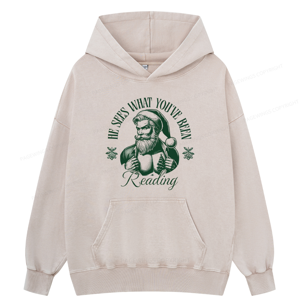 Pagewings He Sees What You've Been Reading Unisex Washed Hoodie