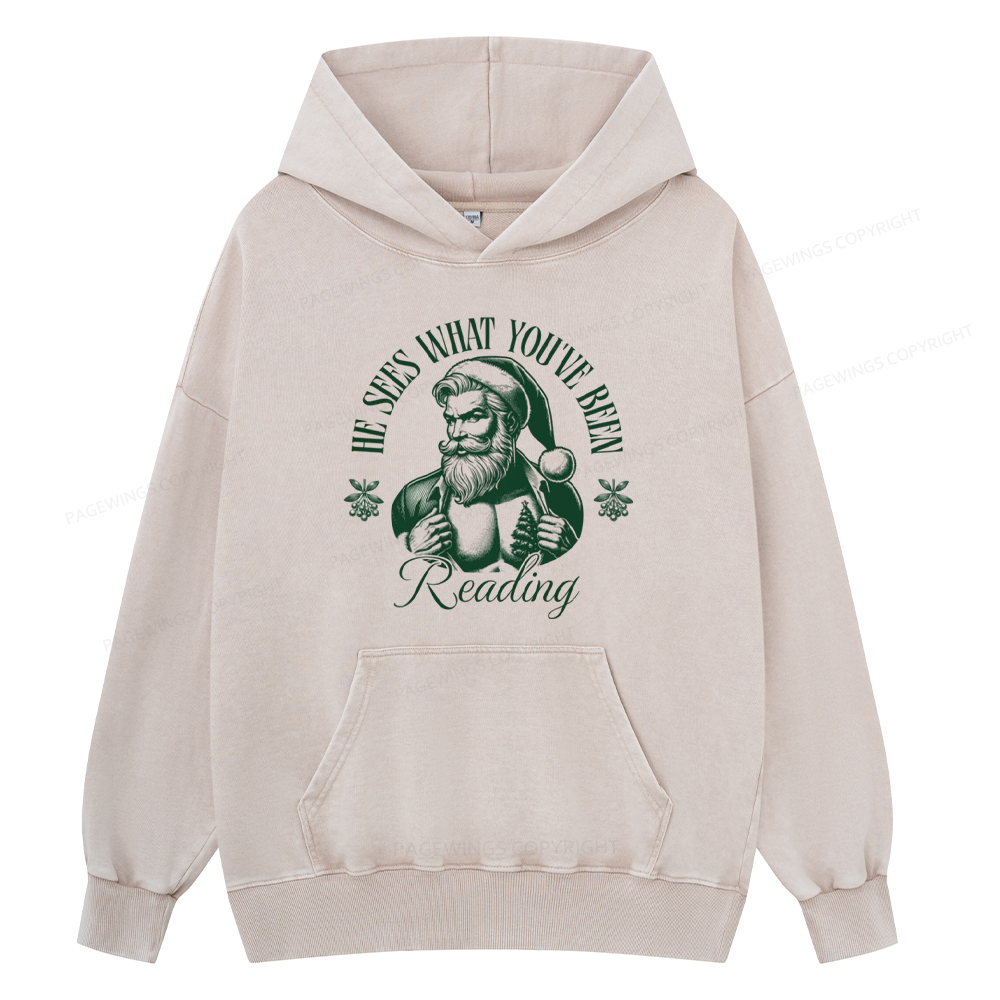 Pagewings He Sees What You've Been Reading Unisex Washed Hoodie