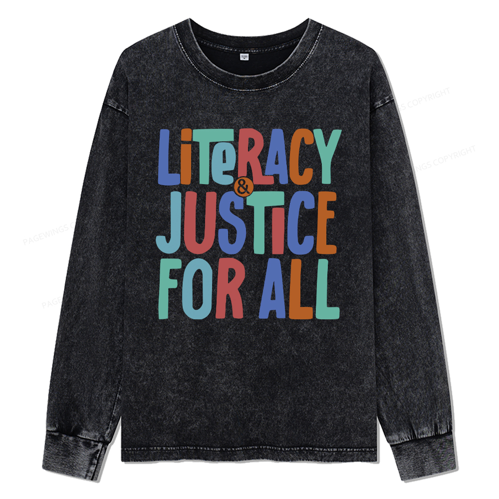 pagewings Reading Book Club Shirt Unisex Washed Long Sleeve T-shirt