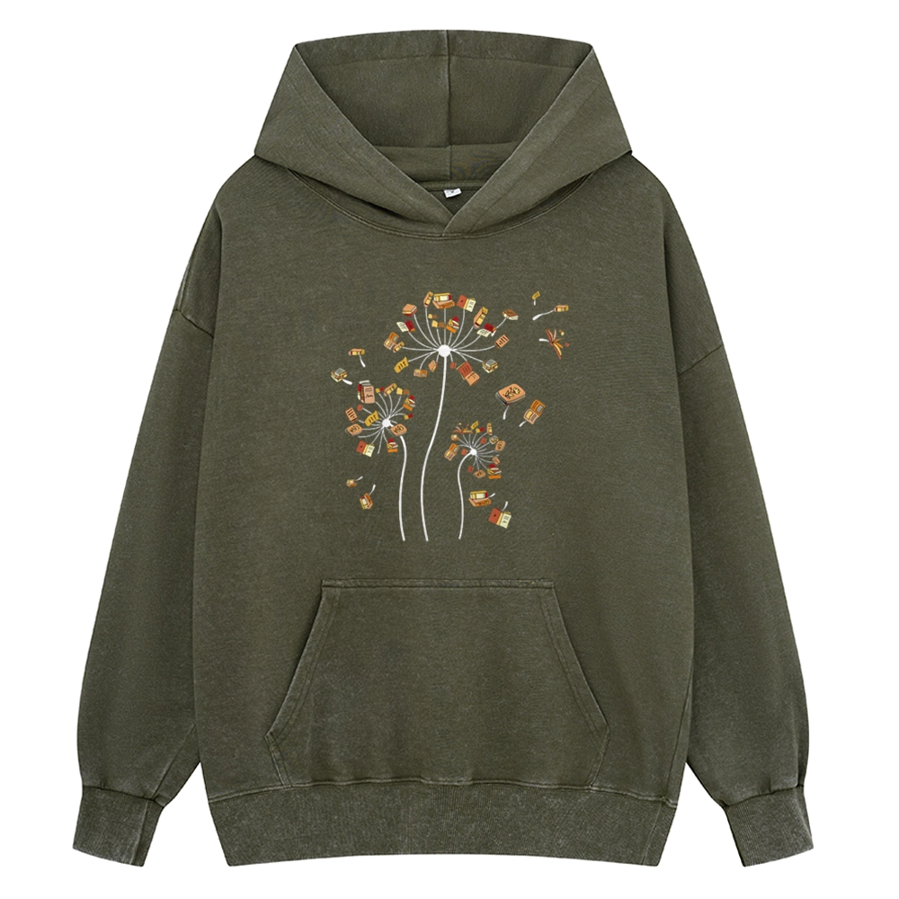 Pagewings Dandelion Flower Books Unisex Washed Hoodie