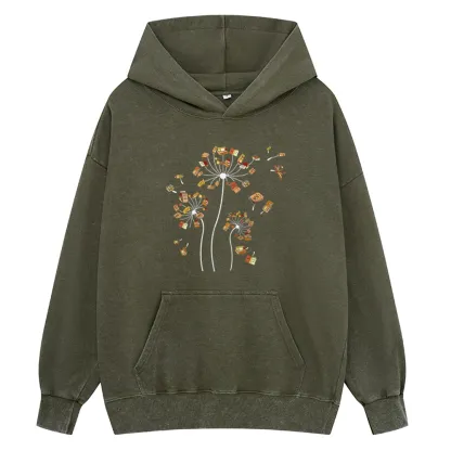 Pagewings Dandelion Flower Books Unisex Washed Hoodie