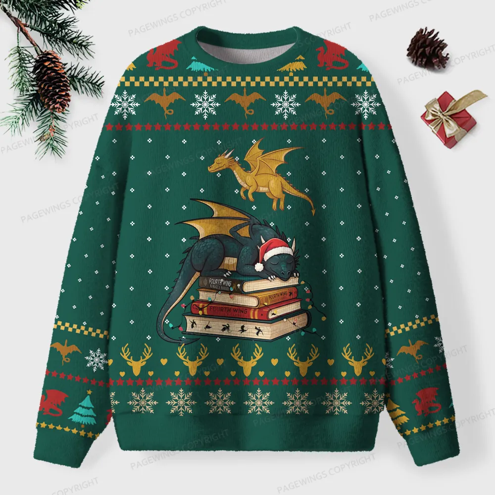 Pagewings Book Dragon Unisex Ugly Knit Sweatshirt