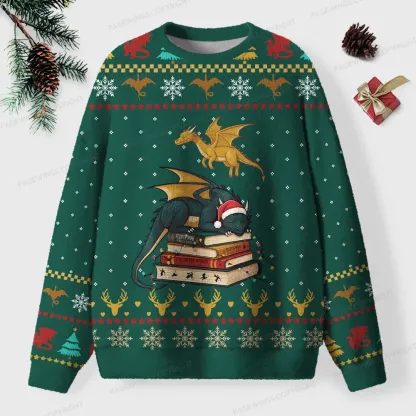 Pagewings Book Dragon Unisex Ugly Knit Sweatshirt