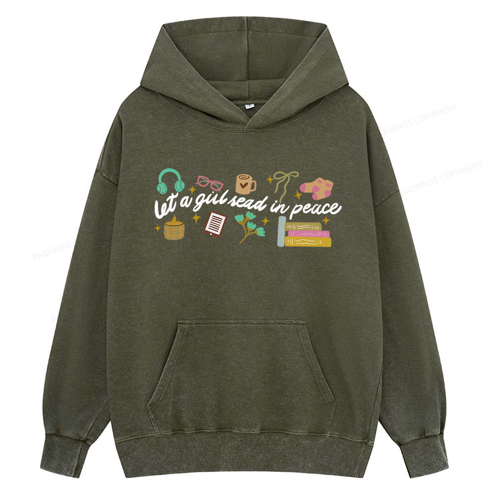 Pagewings Let a Girl Read in Peace Unisex Washed Hoodie