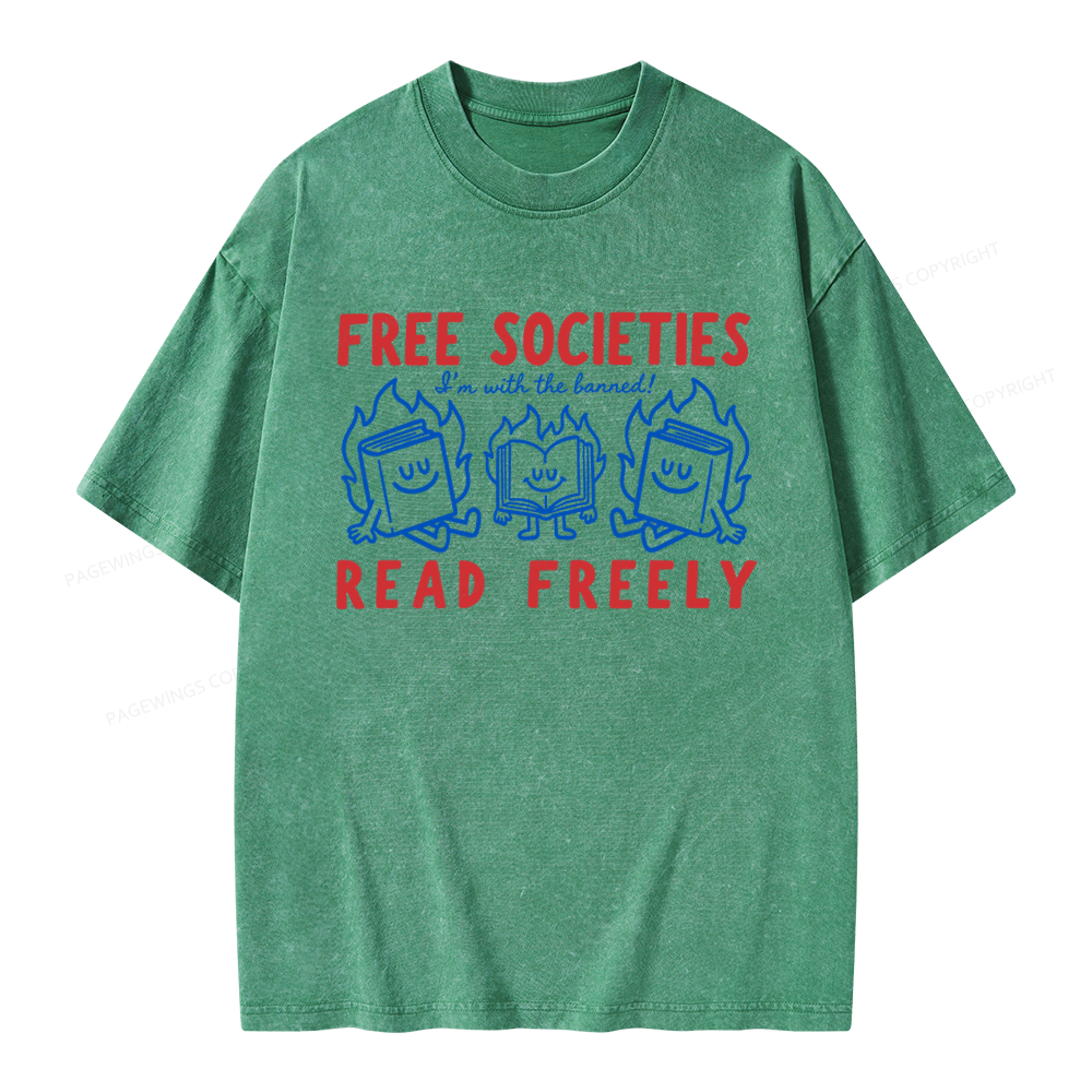 Pagewings Free Societies Read Freely Unisex Washed T-shirt