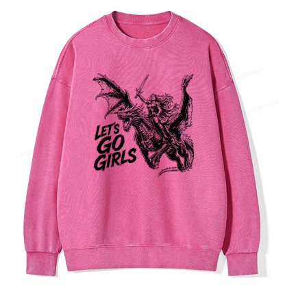 Pagewings Woman Dragon Rider Unisex Washed Sweatshirt