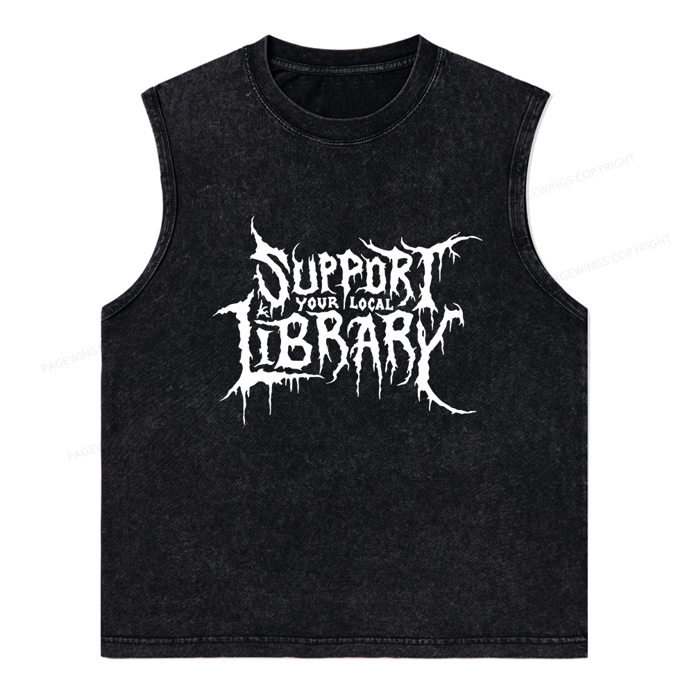 Pagewings Support Your Local Library Unisex Washed Tank Top