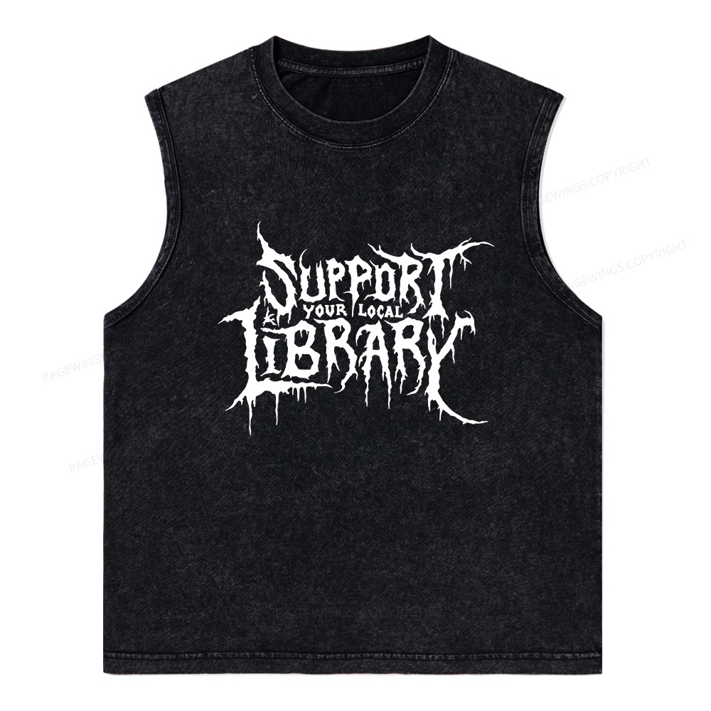 Pagewings Support Your Local Library Unisex Washed Tank Top