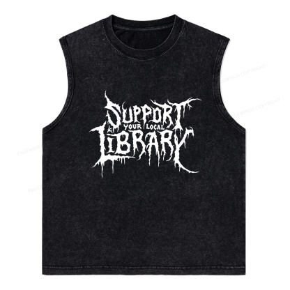 Pagewings Support Your Local Library Unisex Washed Tank Top