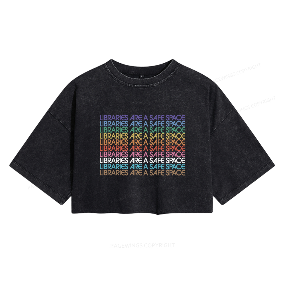 Pagewings Libraries Are For Everyone Women's Washed Cropped T-shirt
