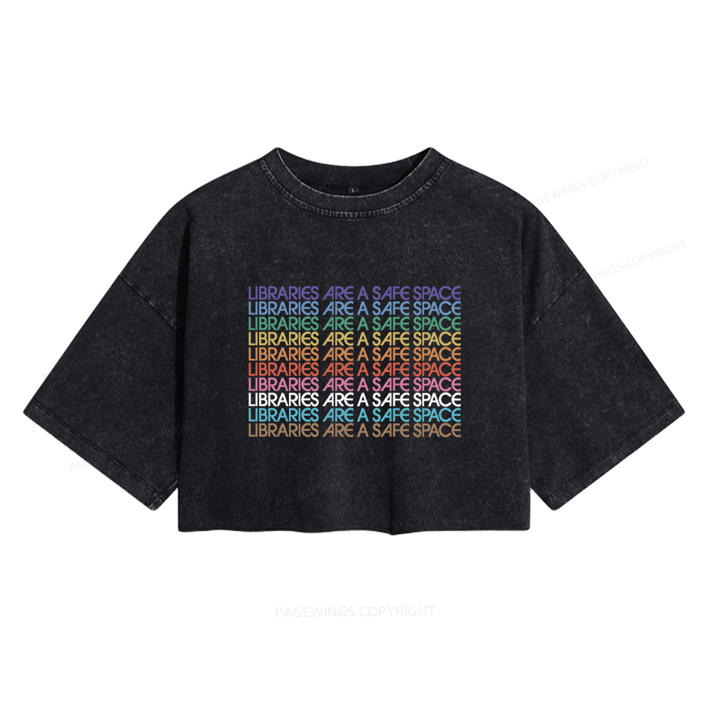Pagewings Libraries Are For Everyone Women's Washed Cropped T-shirt