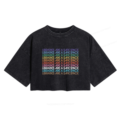 Pagewings Libraries Are For Everyone Women's Washed Cropped T-shirt