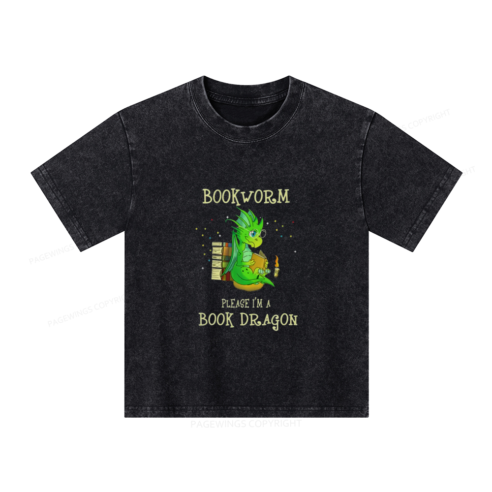Pagewings Bookworm Please I'm A Book Dragon Unisex Kids Washed T-shirt
