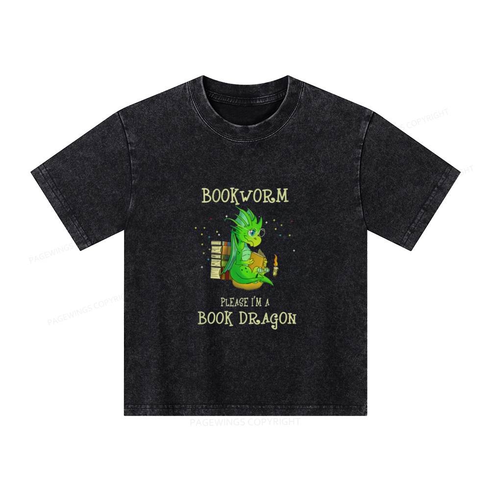 Pagewings Bookworm Please I'm A Book Dragon Unisex Kids Washed T-shirt