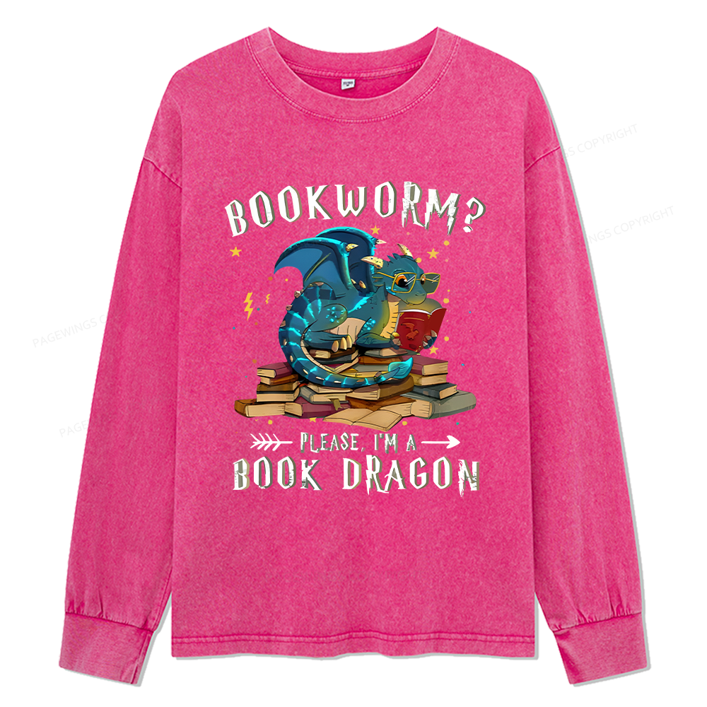 Pagewings Dragon Book Unisex Washed Long Sleeve T-shirt