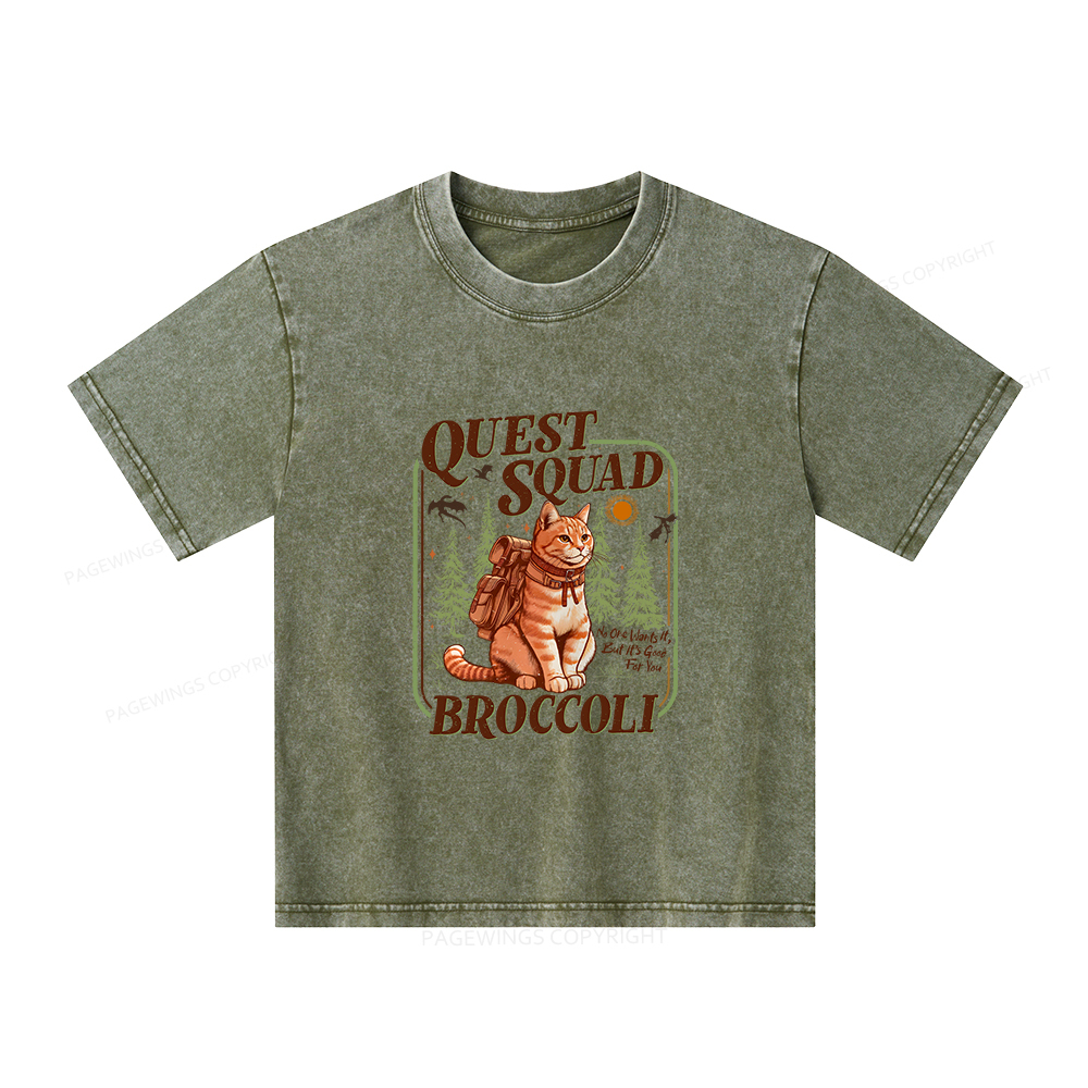 Pagewings Quest Squad Broccoli Unisex Kids Washed T-shirt
