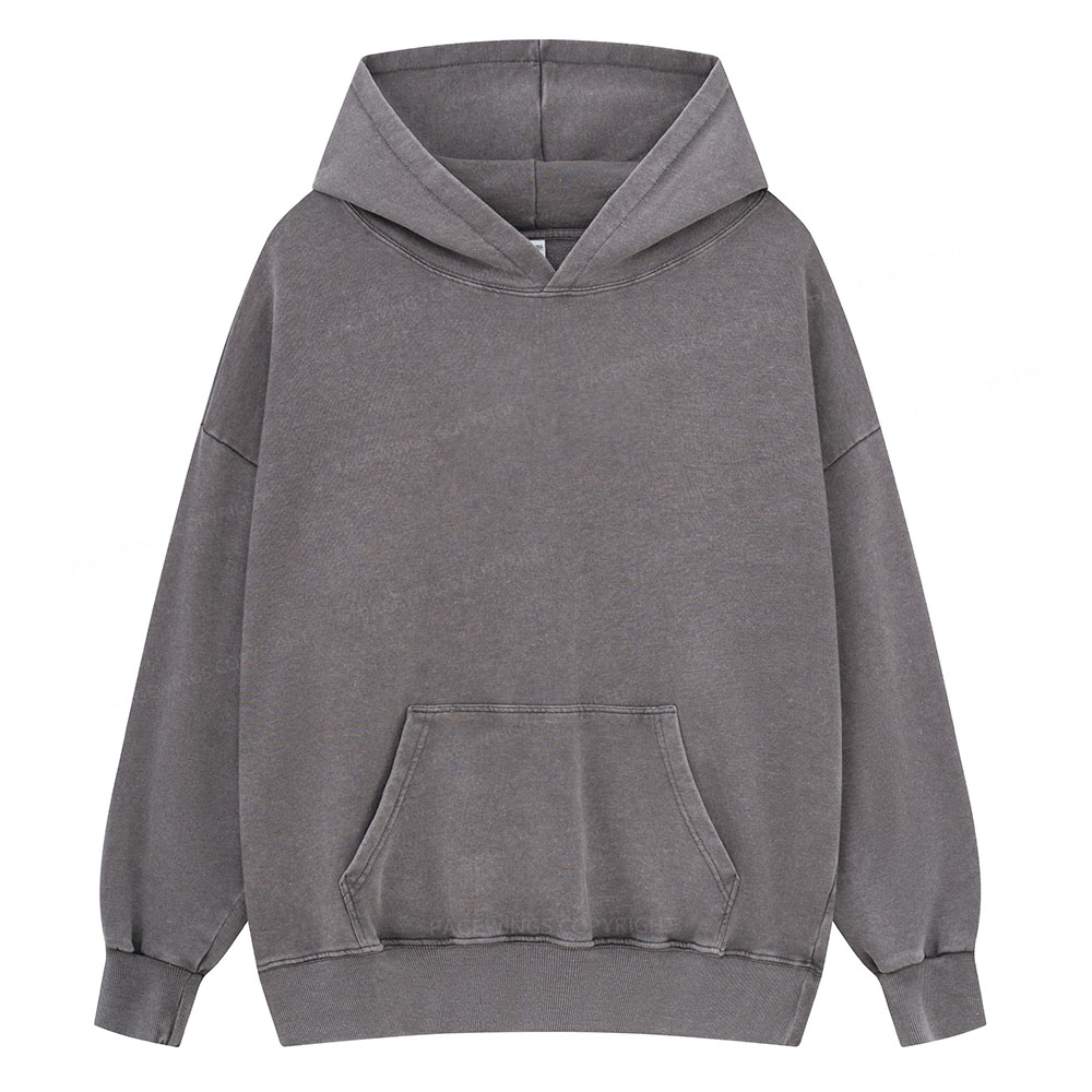 Pagewings Comfortable Solid Color Unisex Washed Hoodie